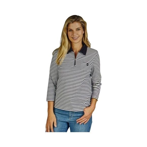 RABE STREET CAFE STRIPE POLO SHIRT.  MARINE. - Picture 1 of 11